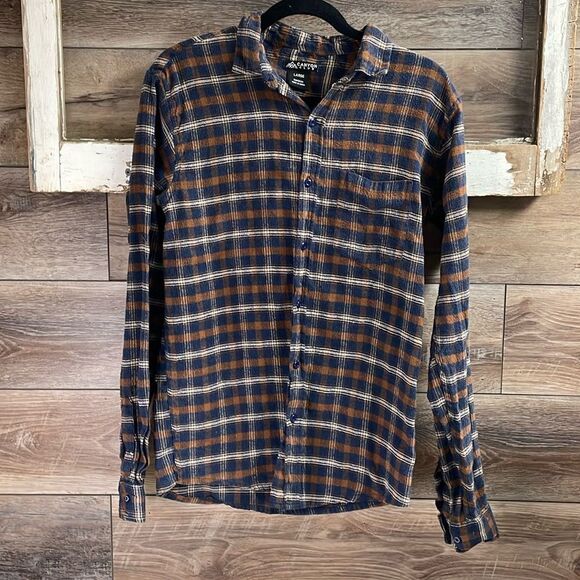 Canyon Club Men’s Flannel Long Sleeve Shirt, Size Large, Brown,Blue and White - Picture 1 of 5